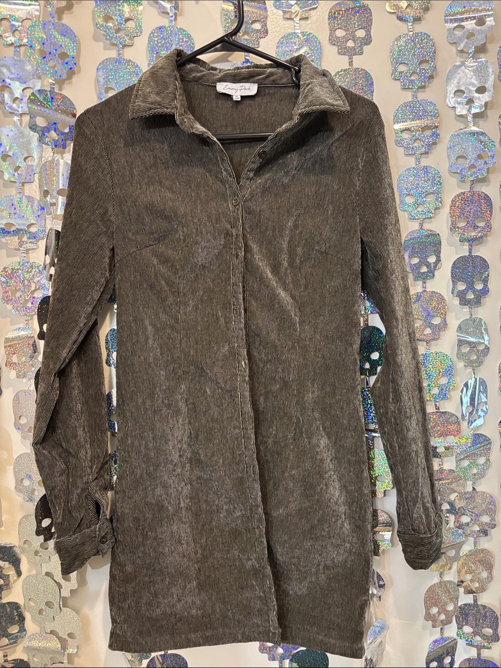 emory park Olive Velvet Long-Sleeve Collared Tunic